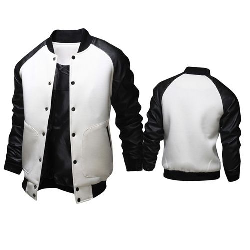 Men's Clothing supply new large pocket leather sleeve men's baseball jacket stand collar jacket J04_autovado.com