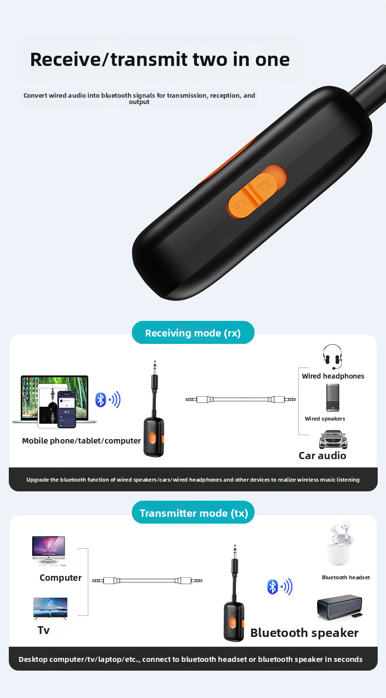 J55 AUX Car Two-in-One Audio Receiver Transmitter 5.4 Bluetooth Adapter_autovado.com