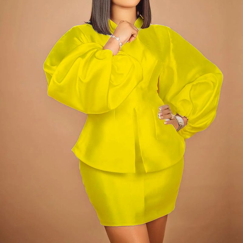 Women's Clothing Temperament Commuter Puff Sleeve Top Hip Skirt Suit_autovado.com