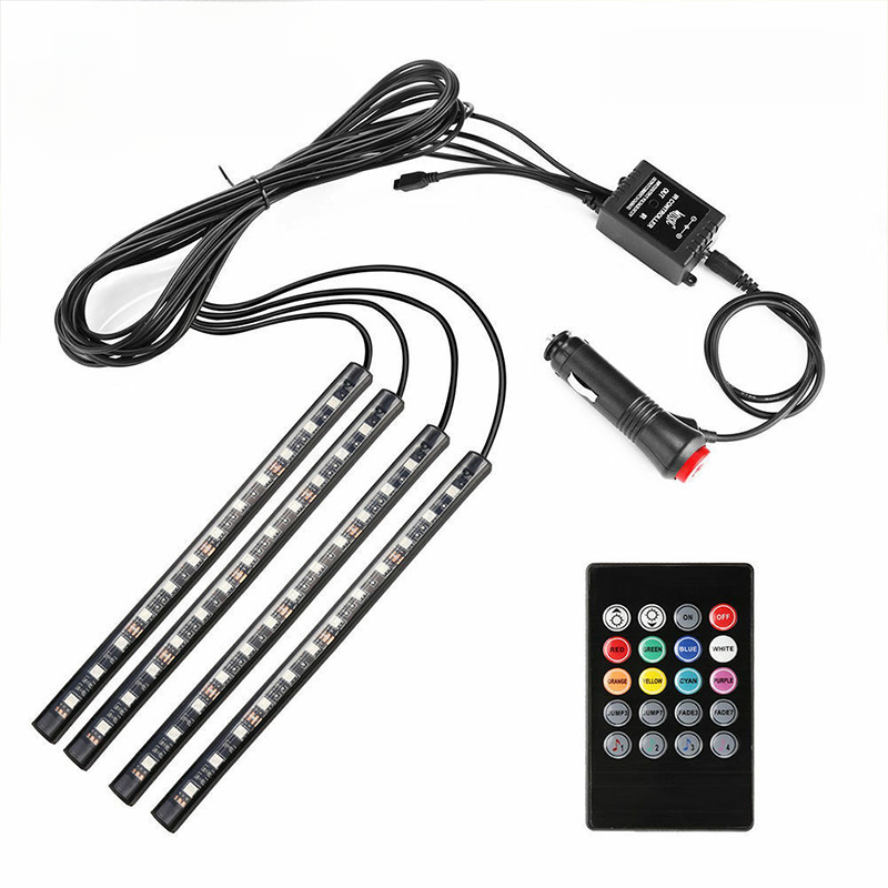 Car LED 12 Lights Colorful Sound Drag Four 48SMD Music With Remote Control USB Foot Atmosphere Light RGB_autovado.com