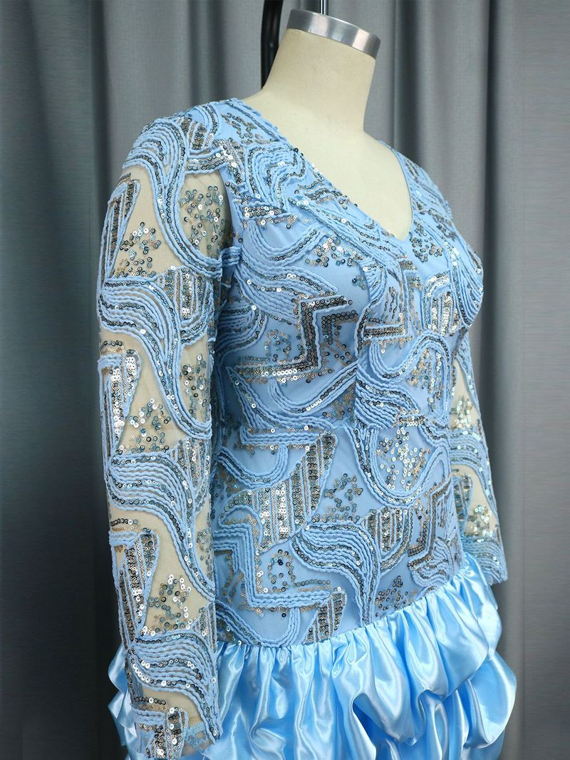 Large size women's V-neck sequined dress Birthday party dress Party dress_autovado.com