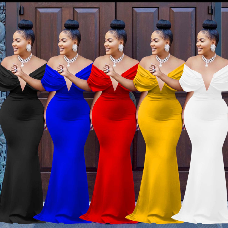 Women's Clothing fashion women's solid color one-shoulder deep V backless fishtail dress_autovado.com