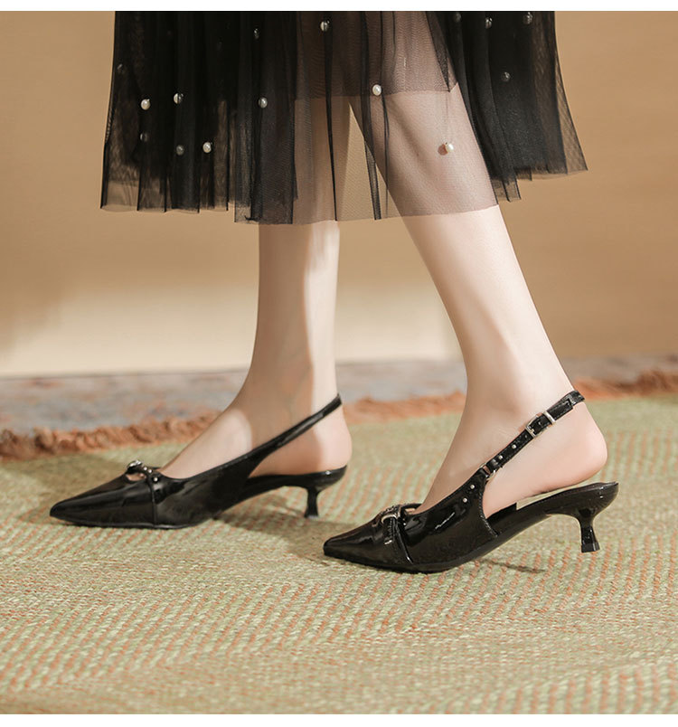 Women's fashion line with black pointy skinny heels fashion bag head high-heeled sandals_autovado.com