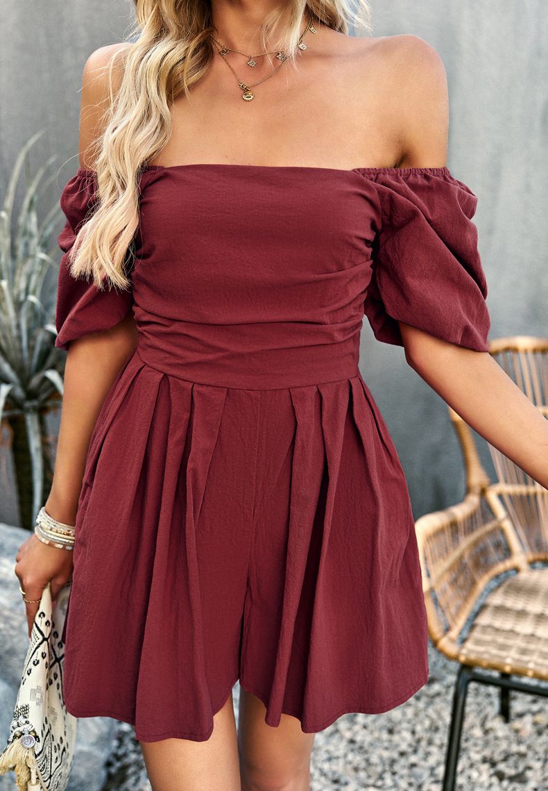 Women's Clothing Solid Color Jumpsuit Collar Jumpsuit Shorts_autovado.com