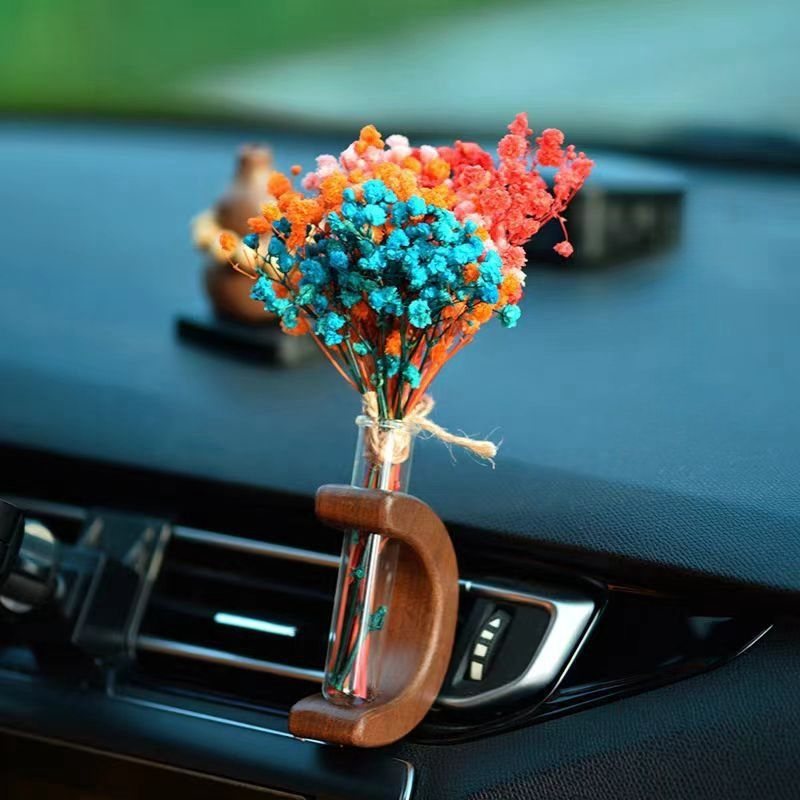 Car air outlet special car mounted vase center console hydroponic flower holder interior decoration solid wood ornament_autovado.com