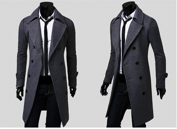 Men's autumn and winter long double-breasted trench coat men's woolen coat slim tweed coat men_autovado.com