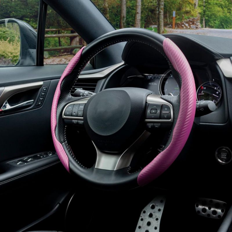 Power Assisted Buckle Ultra-thin Anti Slip Carbon Fiber Patterned Car Suede Steering Wheel Protective Universal Handle_autovado.com