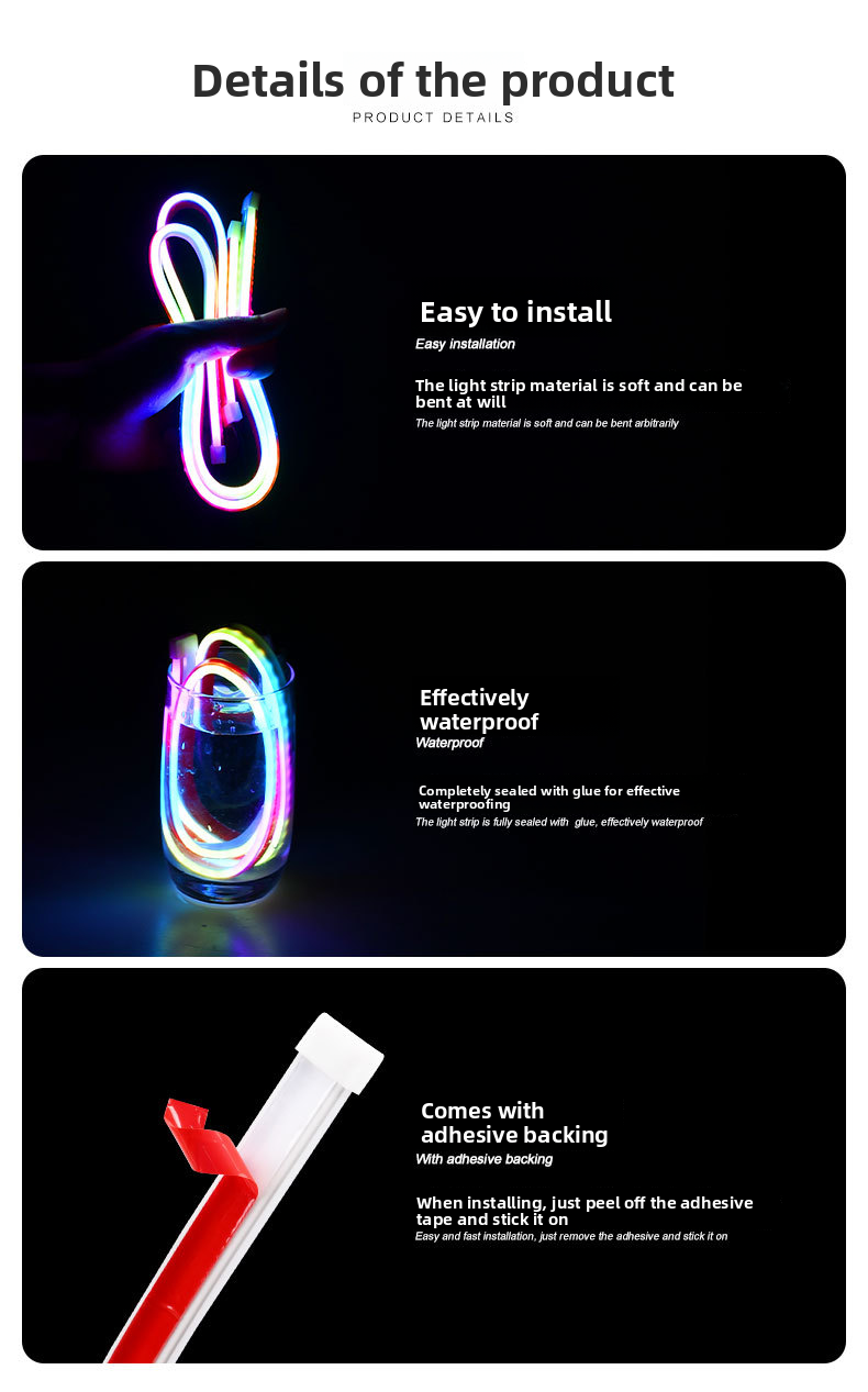 Car RGB Colorful Daytime Running Lights APP Bluetooth Control 30CM 45CM 60CM Driving Light Strip_autovado.com
