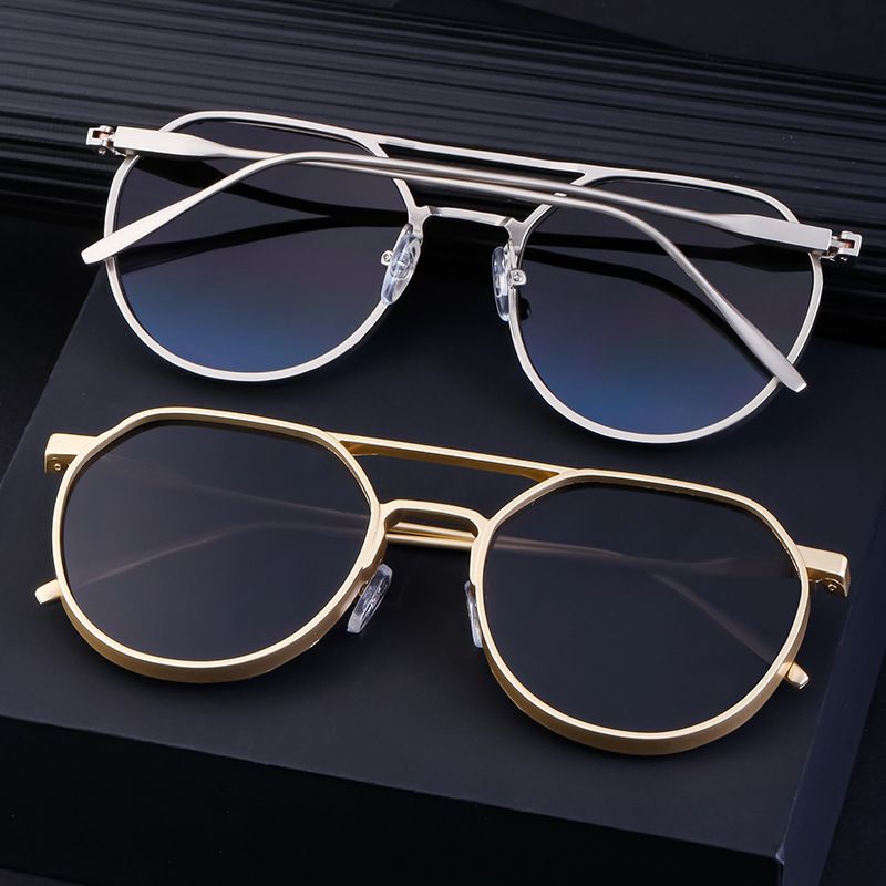 Unisex Vintage round frame sunglasses for men metal double beam driving sunglasses for men_autovado.com