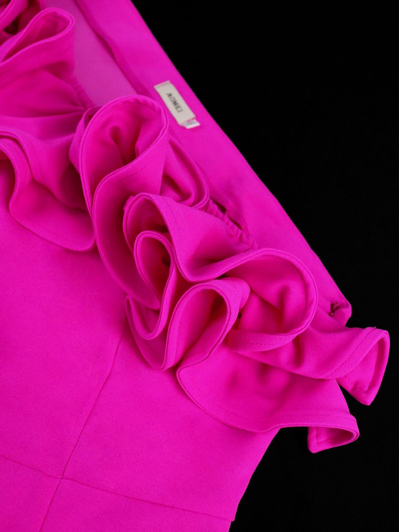 Women's oblique collar ruffle jumpsuit Commuter style high waist casual tights Jumpsuit_autovado.com