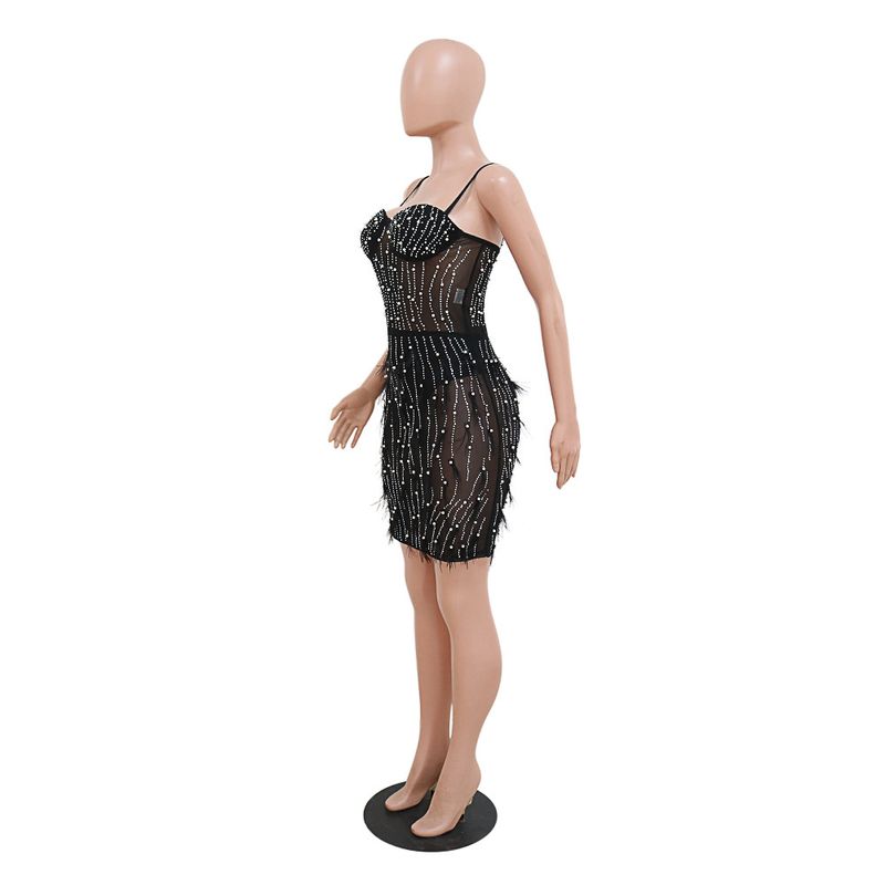 Women's Clothing sleeveless suspender hot diamond feather dress for women_autovado.com