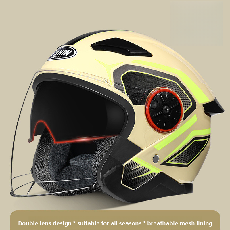 New National Standard Electric Vehicle Women's Four Season Universal Winter Anti Fog And Warm Half Helmet, Men's Double_autovado.com