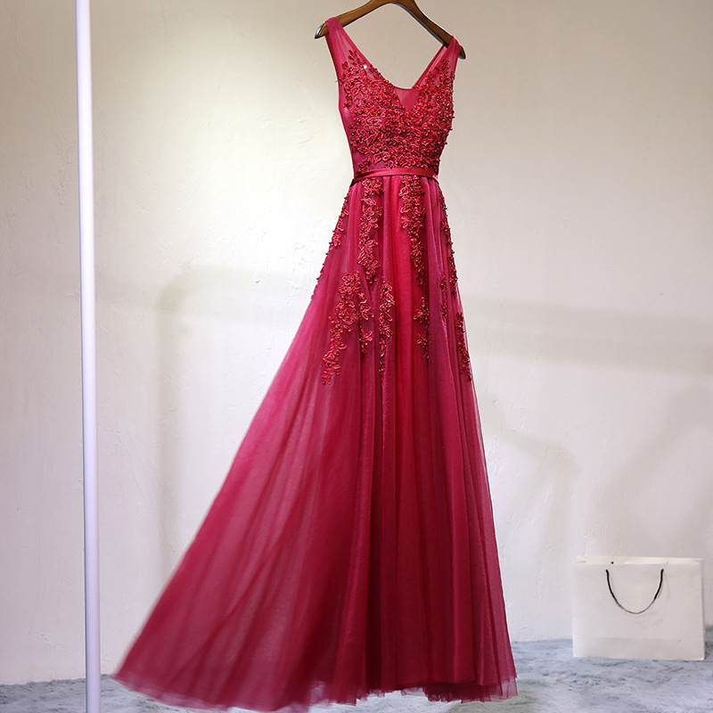 Dress new banquet evening dress bride toast dress long section celebrity party dress host bridesmaid dress_autovado.com