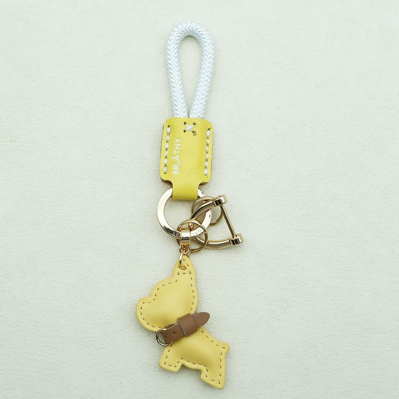 Handmade Genuine Leather Puppy Keychain Anti Lost Lanyard Pendant French Fighting Dog Car Keychain Braided Rope Keychain_autovado.com