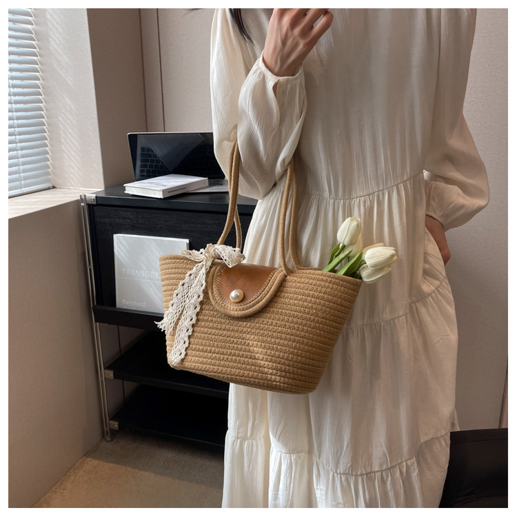 Chic Handbags 2024 New Woven Holiday Shoulder Bag Fashionable and Versatile Large-capacity Tote Bag Beach Bucket Bag_autovado.com