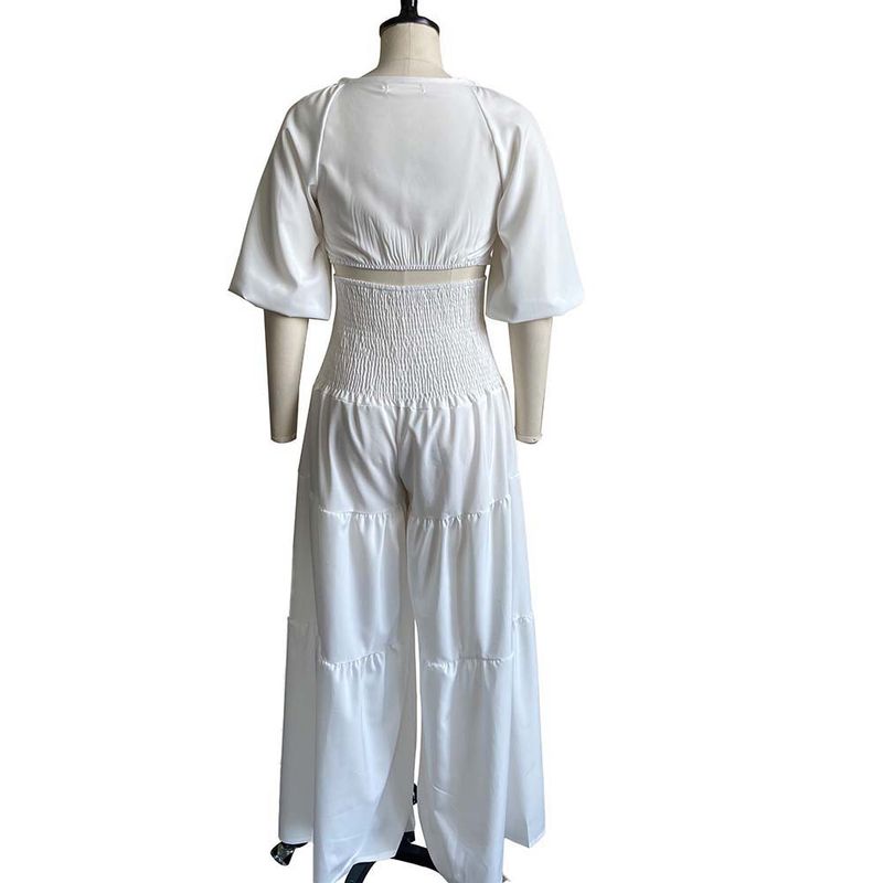 Women's Clothing women's summer fashion casual street suit pleated sexy solid color foreign trade two piece suit_autovado.com
