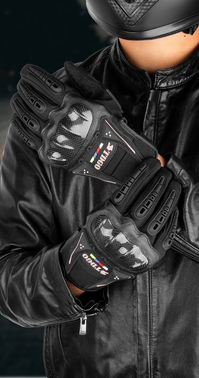Motorcycle Gloves – All-Season Riding Gloves (Touchscreen, Anti-Slip, PE/Alloy/Carbon Shell, M/L/XL, Black/Red/Green)_autovado.com