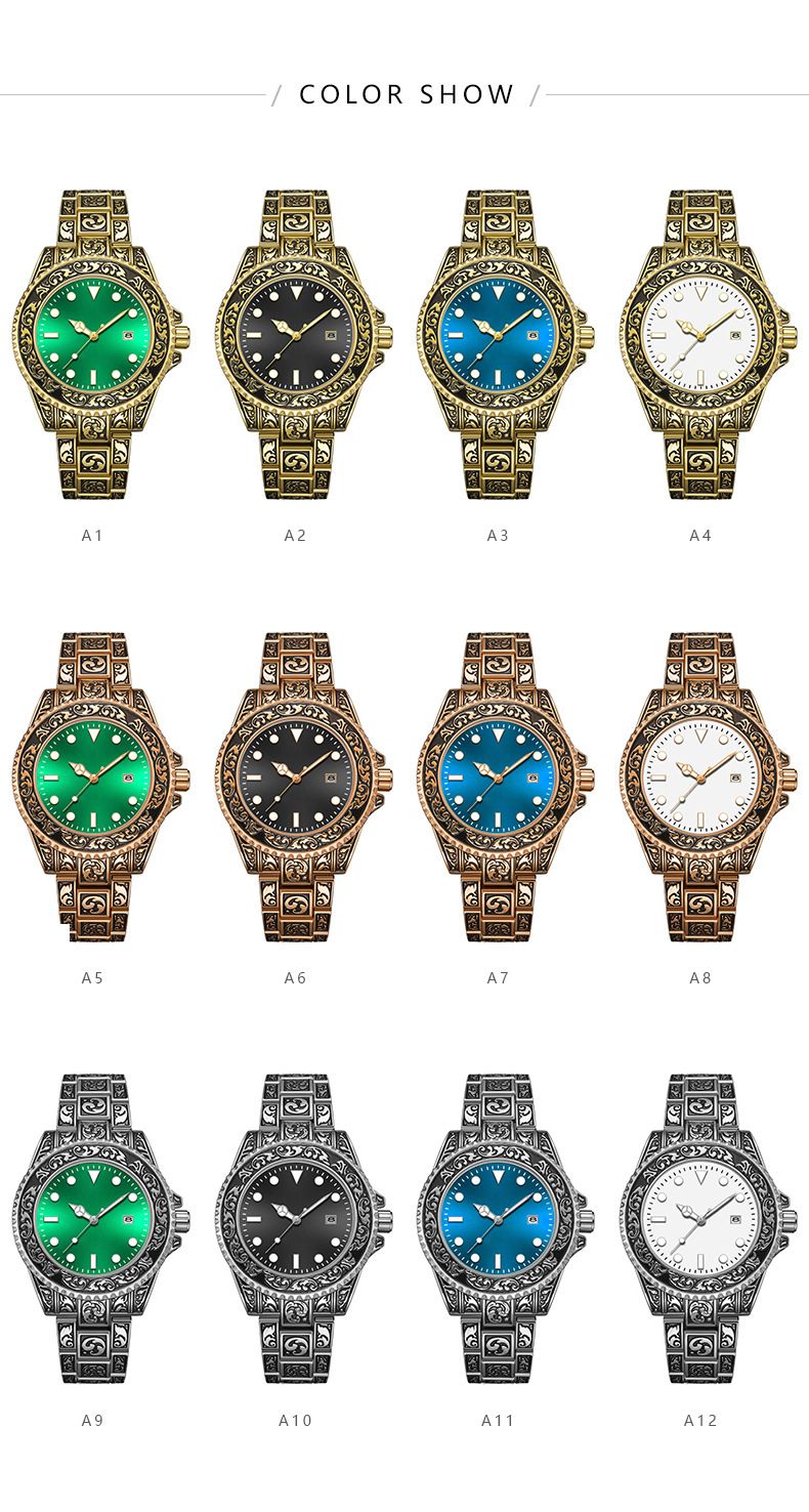 Fashion New luminous calendar men's watches men's watches retro carved art watches_autovado.com