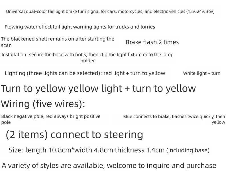 Universal Tail Brake Turn Signal Flowing For Cars, Motorcycles, Electric Vehicles 12V 24V 36V, Truck Warning Side Light_autovado.com