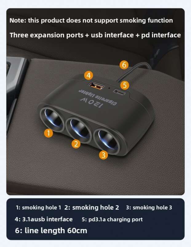 Multi Functional Charger, Car Cigarette Lighter, One To Three With USB+PD Fast Charging Interface, 12V24V Universal_autovado.com