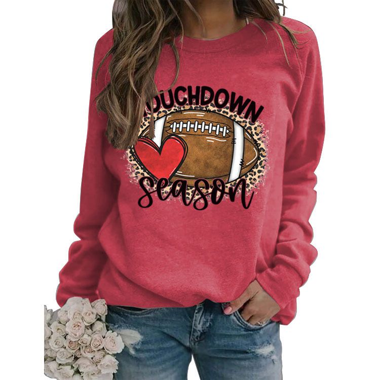 Women's Clothing Site Ready Stock Simple Pullover Crewneck Top T shirt TouchDown Print Loose Sweatshirt_autovado.com