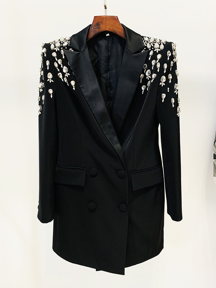Women's fashion beaded and diamond-studded slim-fit suit jacket_autovado.com