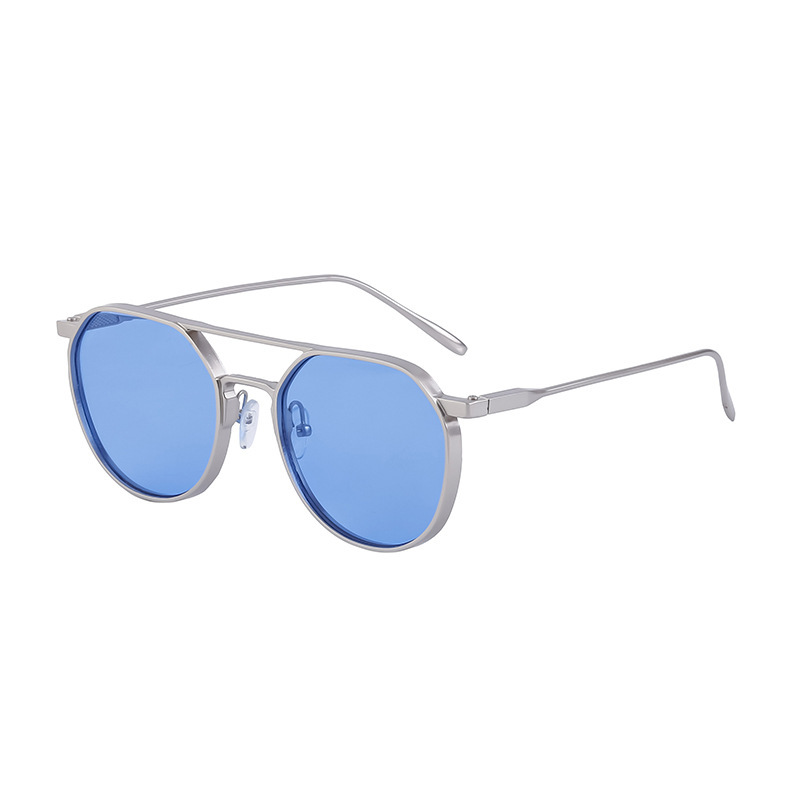 Unisex Vintage round frame sunglasses for men metal double beam driving sunglasses for men_autovado.com