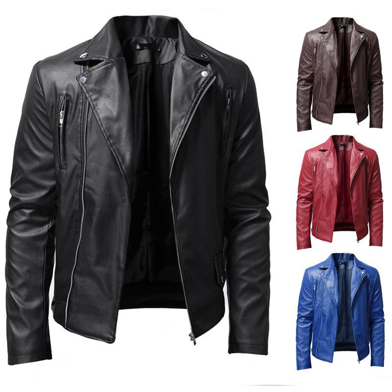 Men's PU Leather Jacket Men's Stand Collar Punk Motorcycle Leather Jacket_autovado.com