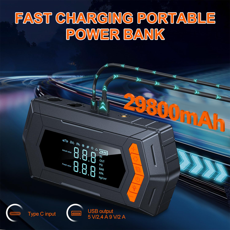 Car Emergency Power Supply With Blower, Compressor, 9000 A Battery Booster, 150 PSI Multifunctional Electric Air Pump_autovado.com