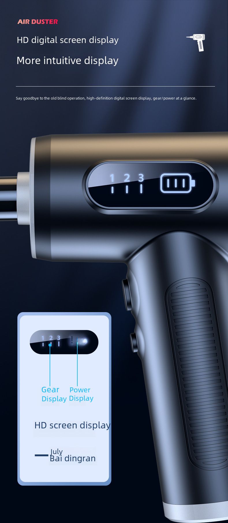 New dust blower blowing and suction integrated handheld high power 50000RPM portable vacuum cleaner for car with digital display_autovado.com