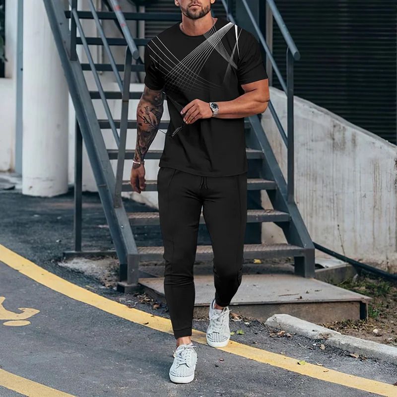 Men's Clothing loose sports suit 3D digital printing personalized fashion short-sleeved trousers_autovado.com