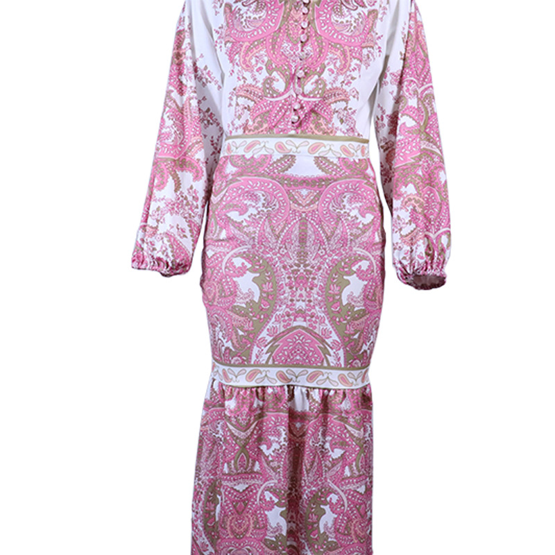 Women'S Autumn New Bohemian Printed Top Mid-Length Covered Arm Skirt Suit for Women_autovado.com