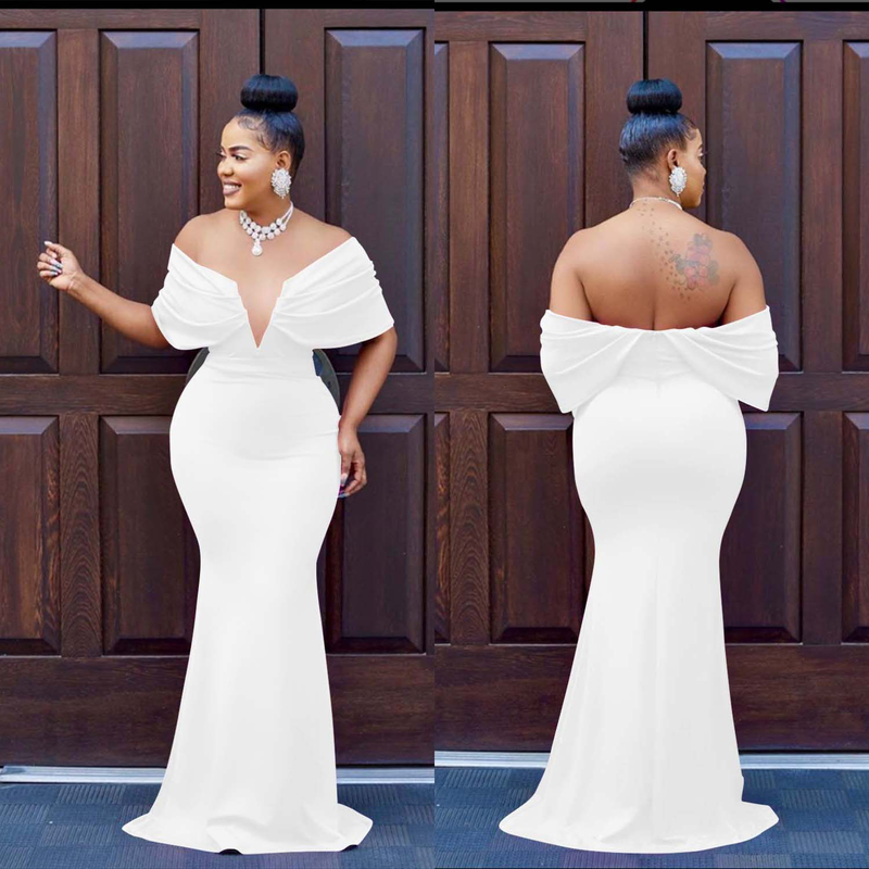 Women's Clothing fashion women's solid color one-shoulder deep V backless fishtail dress_autovado.com