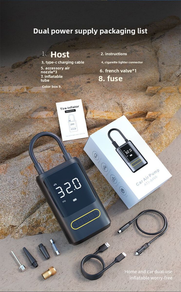 Mini Portable Car Air Pump Bicycle Electric Tire Inflator Handheld Wireless Charging Digital Display_autovado.com