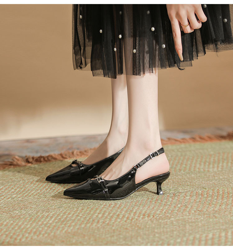 Women's fashion line with black pointy skinny heels fashion bag head high-heeled sandals_autovado.com