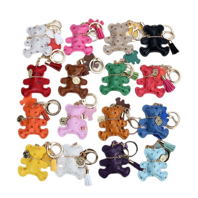 Ins Style Cute Necklace Bear Leather Key Pendant Creative Cartoon Ladies Bag Car Key Chain_autovado.com