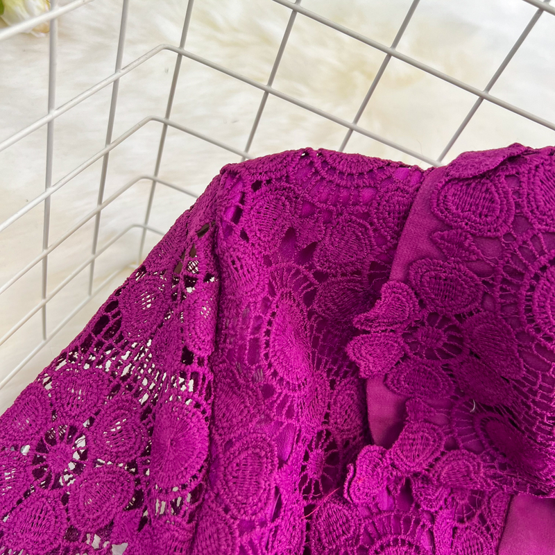 Women's fashion single breasted lace shirt two-piece set high waist a line pleated skirt_autovado.com