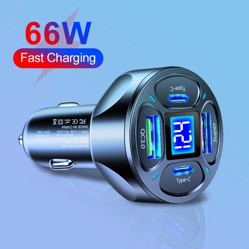 66W 2USB+2Type-c digital display car charger supports super fast charging car charger fast charging car charger_autovado.com