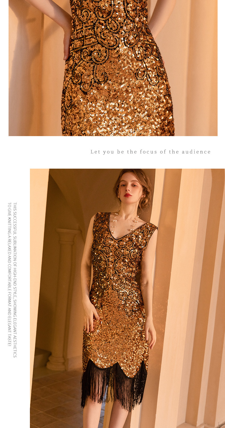 Retro sequin new dress Gatsby ball tassel dress party banquet dance dress toast evening dress_autovado.com