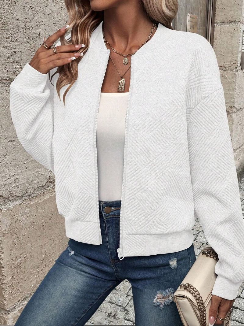 Women's Clothing new solid color zipper jacket baseball collar casual jacket_autovado.com