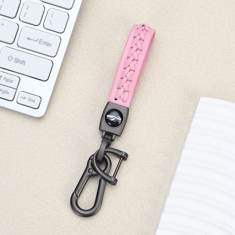 Lambskin Braided Car Keychain Hand Woven Rope Couple Keychain Car Metal Keychain_autovado.com