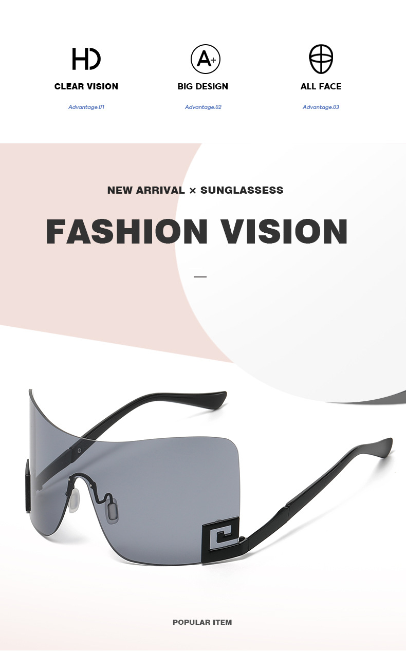 Unisex Big frame one-piece sunglasses Y2K personality Everything sunglasses_autovado.com