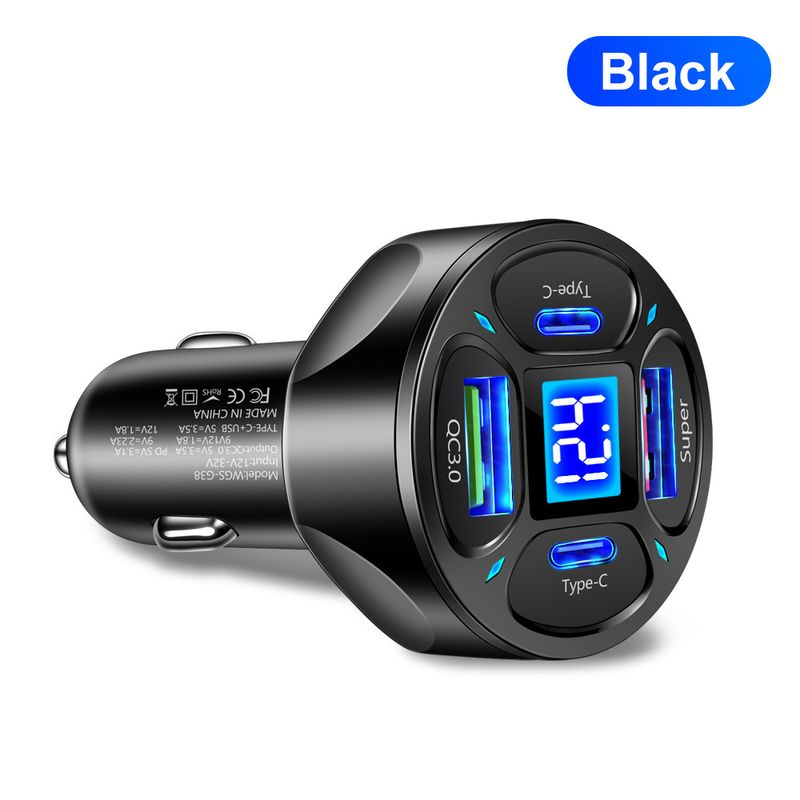 66W 2USB+2Type-c digital display car charger supports super fast charging car charger fast charging car charger_autovado.com