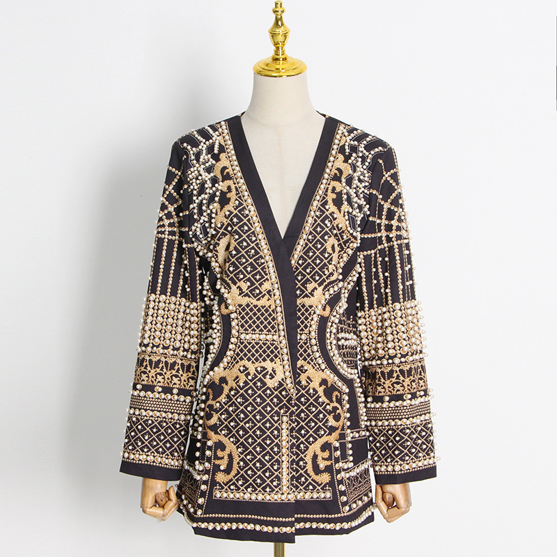 Women's autumn fashion V-neck long-sleeved thickened mid-length suit jacket_autovado.com