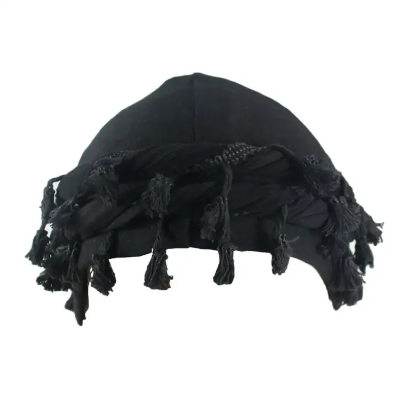 Hot Sale 2024 Men Punk Burr Trim Twisted Tail Fringe Cotton Bandana Hop Turban Hats Head Wrap Beanie Cap Solid Color Docker Hat_autovado.com