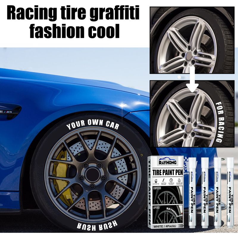 Rayhong 4pcs/set Tire Paint Pen, Car Tire Letter Pen Decorative Modification Supplies Graffiti Tracing Birthmark Pen_autovado.com