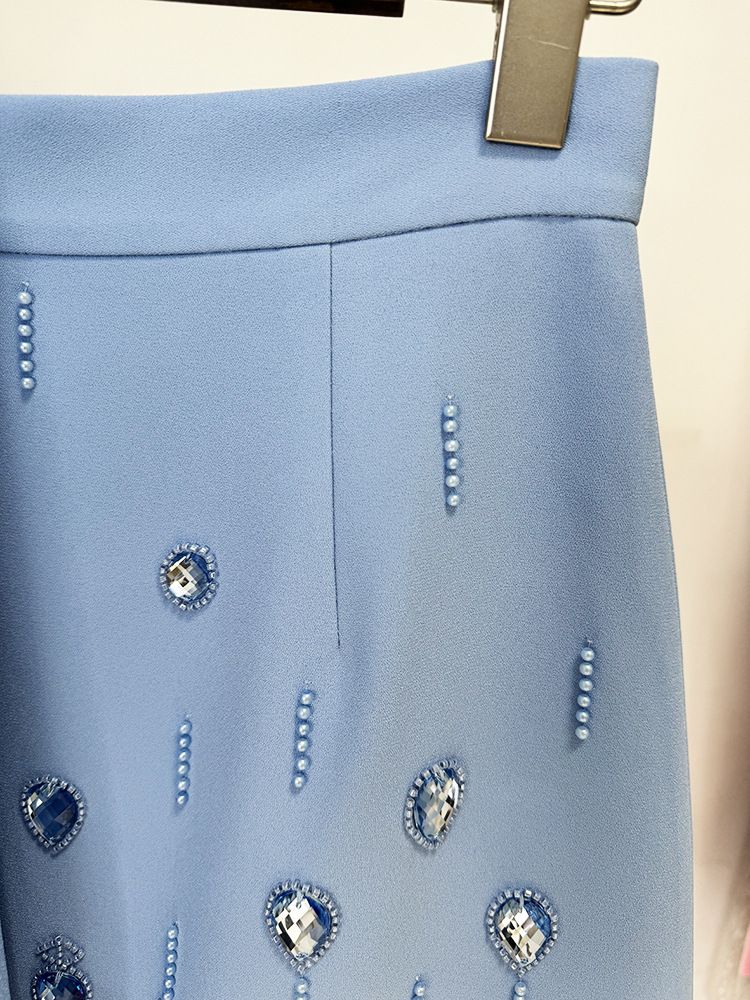 Women's Clothing celebrity fashion new heavy beaded diamond short top skirt suit two piece suit_autovado.com