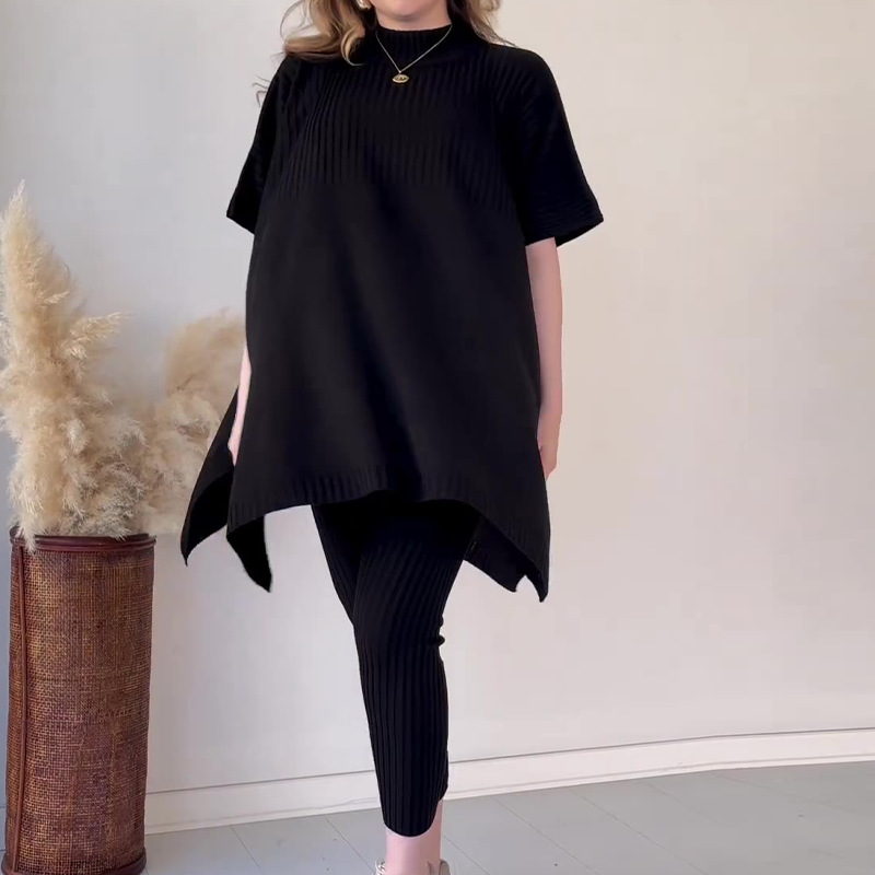 Women's Clothing new autumn round neck bat shirt large size loose sweater casual two piece set_autovado.com