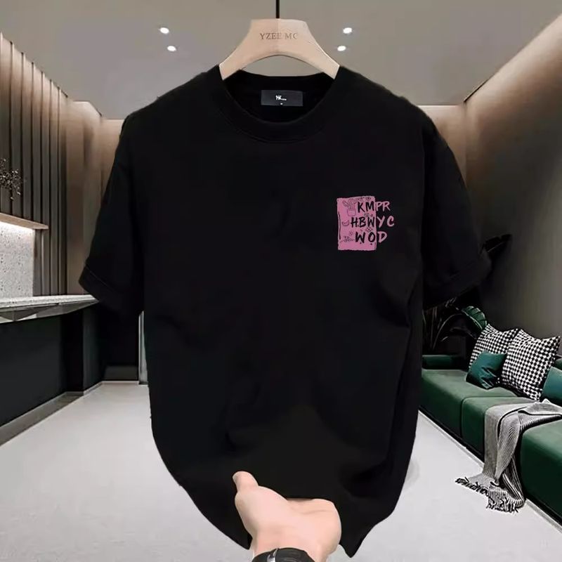 Men's clothing style handsome heavyweight cotton short-sleeved T-shirt - potted letters young men and women street loose round neck comfortable_autovado.com