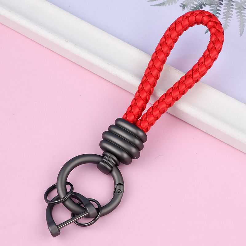 Braided Leather Rope Car Keychain Business Horseshoe Buckle Key Accessories Creative Bag Keychain Metal Pendant_autovado.com